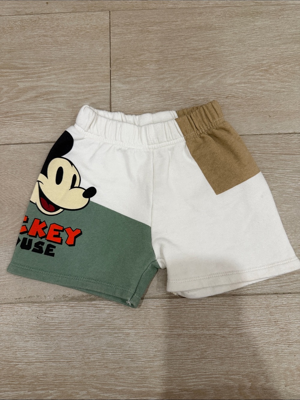 Zara Kids Colorblock Mickey Mouse Shorts - White, Green, Tan